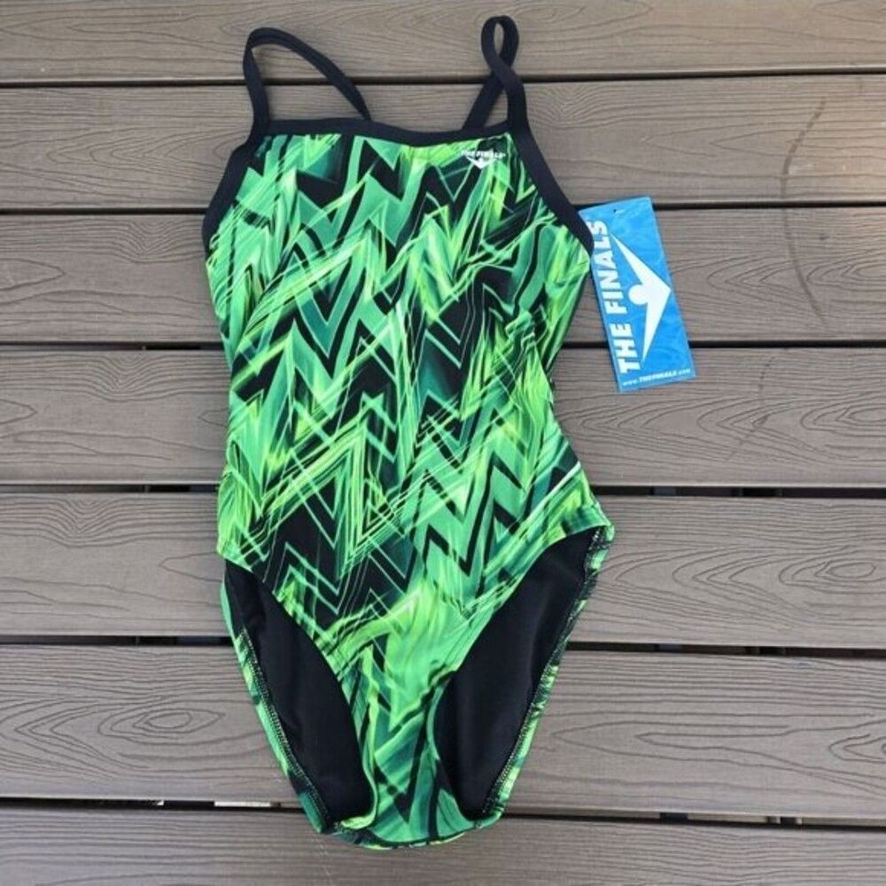 The Finals Womens Green Onyx Flutterback Swimsuit Blue Sz 36 New